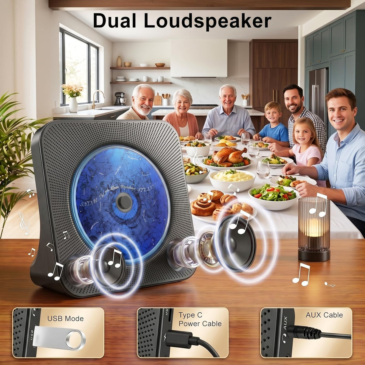 Gueray CD Player Portable Bluetooth Desktop CD Player for Home (Black)