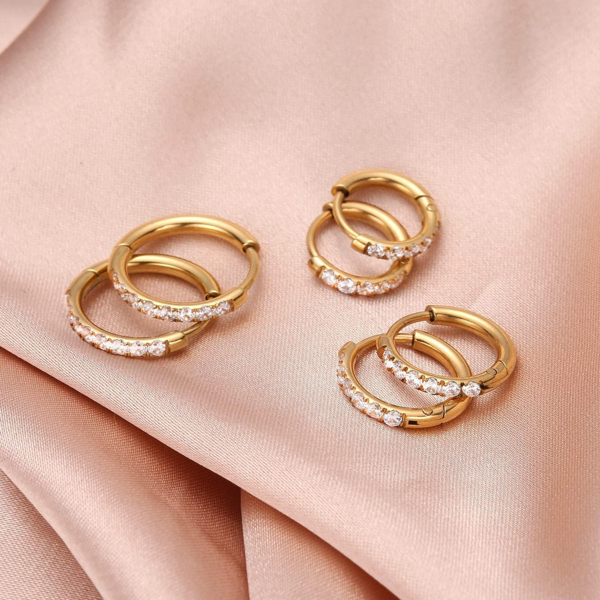 CZ Huggie Hoop Earrings, Stainless Steel Small Hoop Earrings