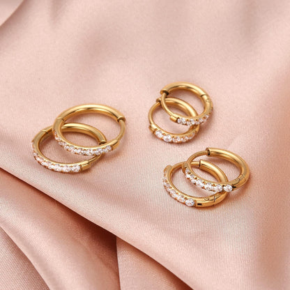 CZ Huggie Hoop Earrings, Stainless Steel Small Hoop Earrings