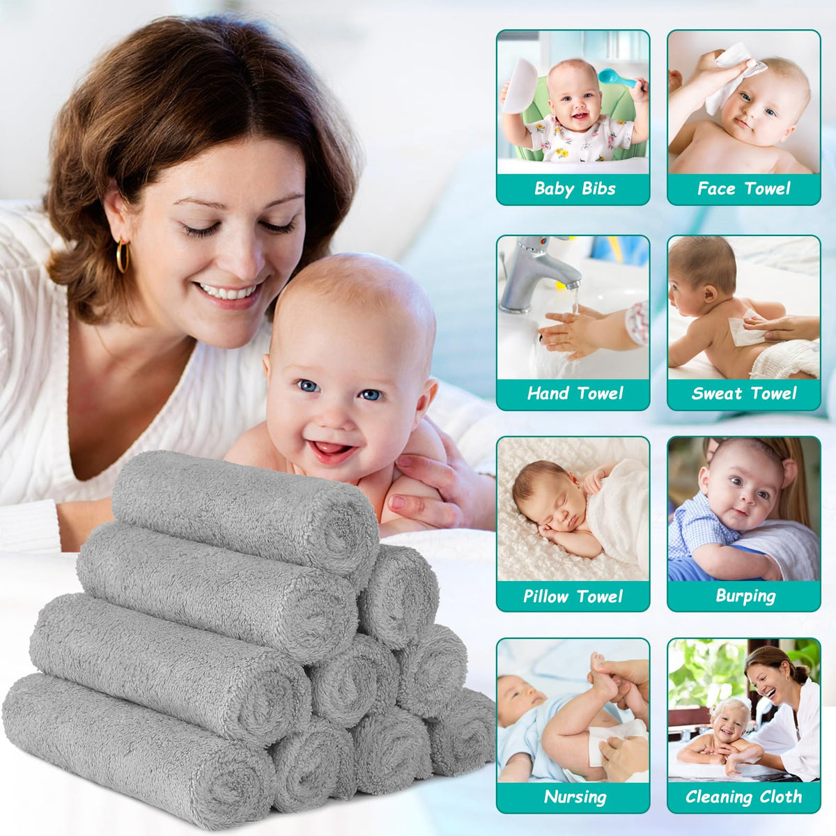 HOMEXCEL Baby Washcloths 24 Pack Microfiber Coral Fleece Soft Wash Cloths