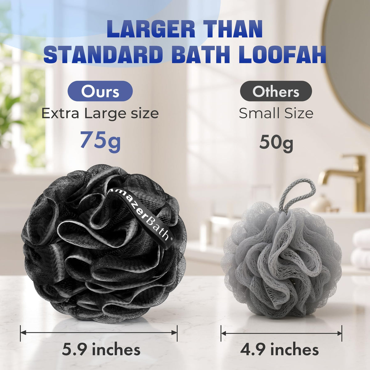 AmazerBath Loofah Sponge 75g/Piece, Exfoliating Bath Sponge Body Scrubber - Loofa Set of 4 Flower Color (Large, Green-Purple)