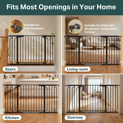 Cumbor 29.7-51.5 in Extra Wide Baby Gate for Stairs, Dog Gate Indoor Black