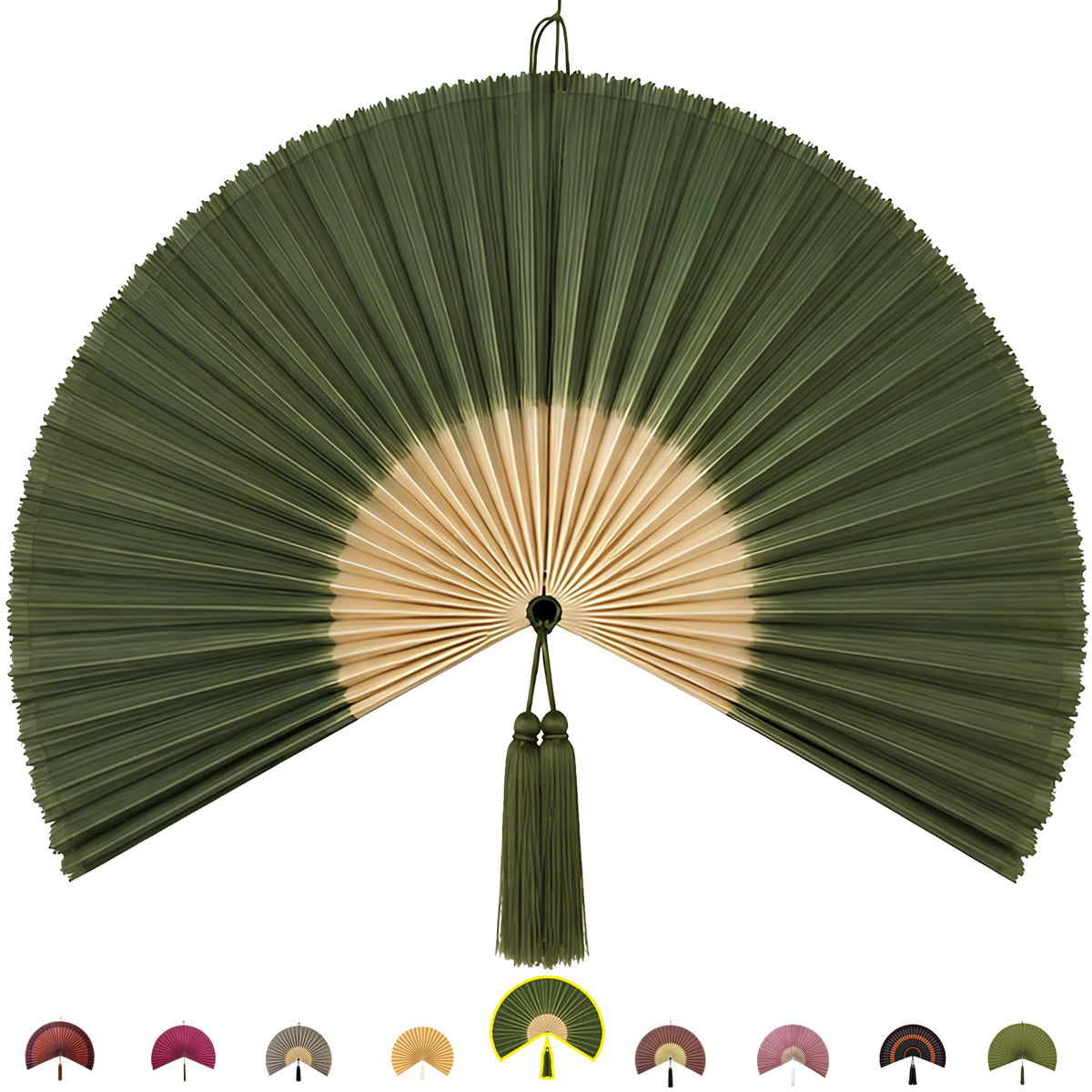 ChumDecor Bamboo Fan Wall Decor, Japanese Wall Fan, Red Brown 40 in
