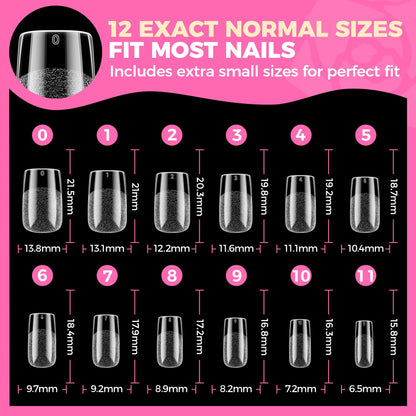 UNA GELLA Short Sharp Square Nail Tips 504pcs X-Soft Flat Square Nails