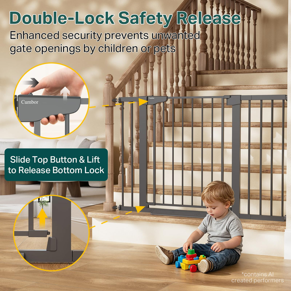 Cumbor 29.7-51.5 in Extra Wide Baby Gate for Stairs, Dog Gate Indoor Black