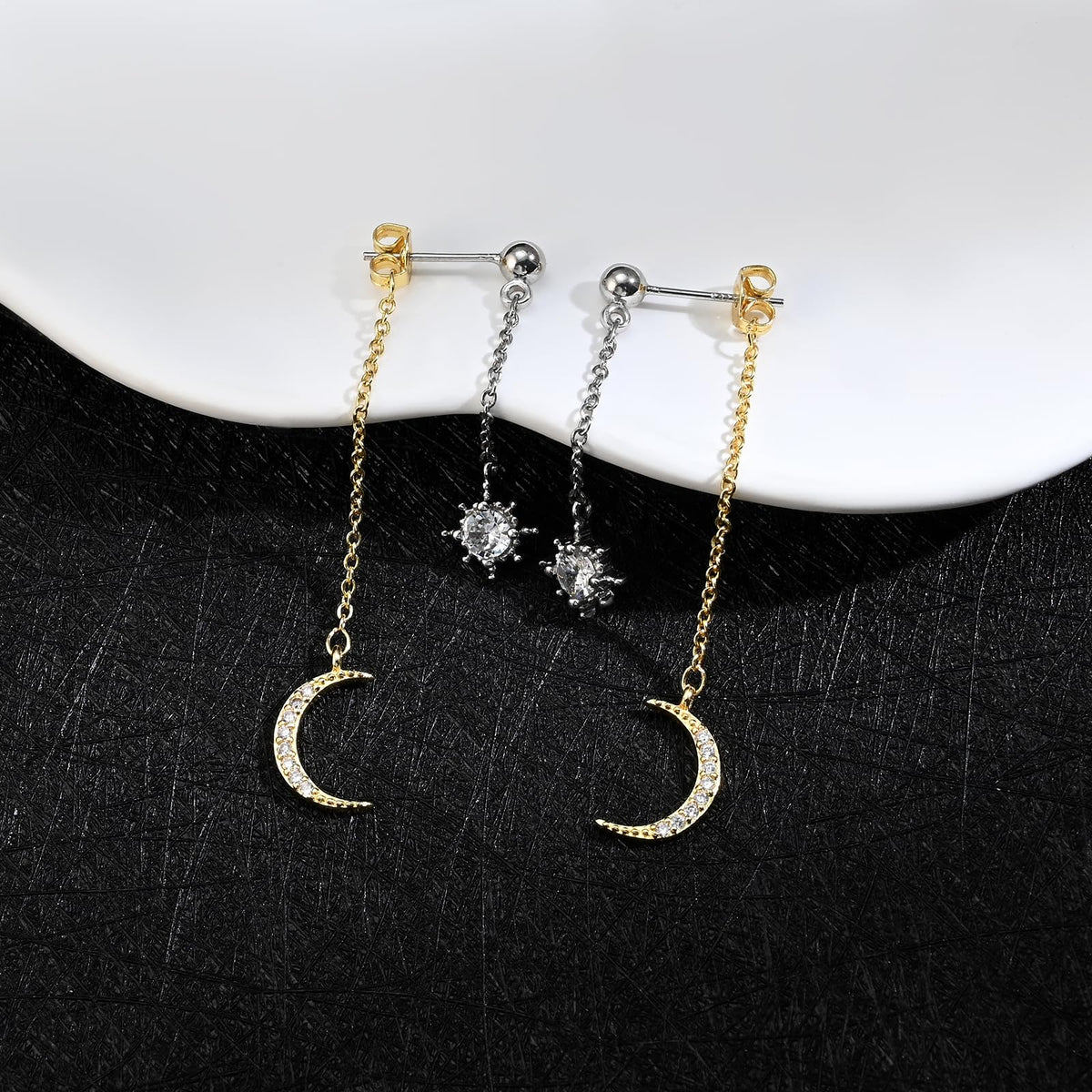 Moon and Star Dangle Earrings