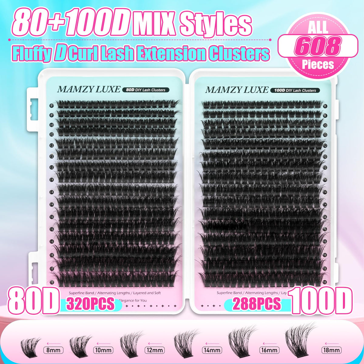 Lash Clusters Wispy 60D Eyelash Clusters 10-18mm Fluff Cluster Eyelash Extensions D Curl No Plastic Feel Individual Lashes Extension 240 Pcs Versatile False Eyelashes Clusters