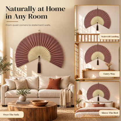 ChumDecor Bamboo Fan Wall Decor, Japanese Wall Fan, Red Brown 40 in