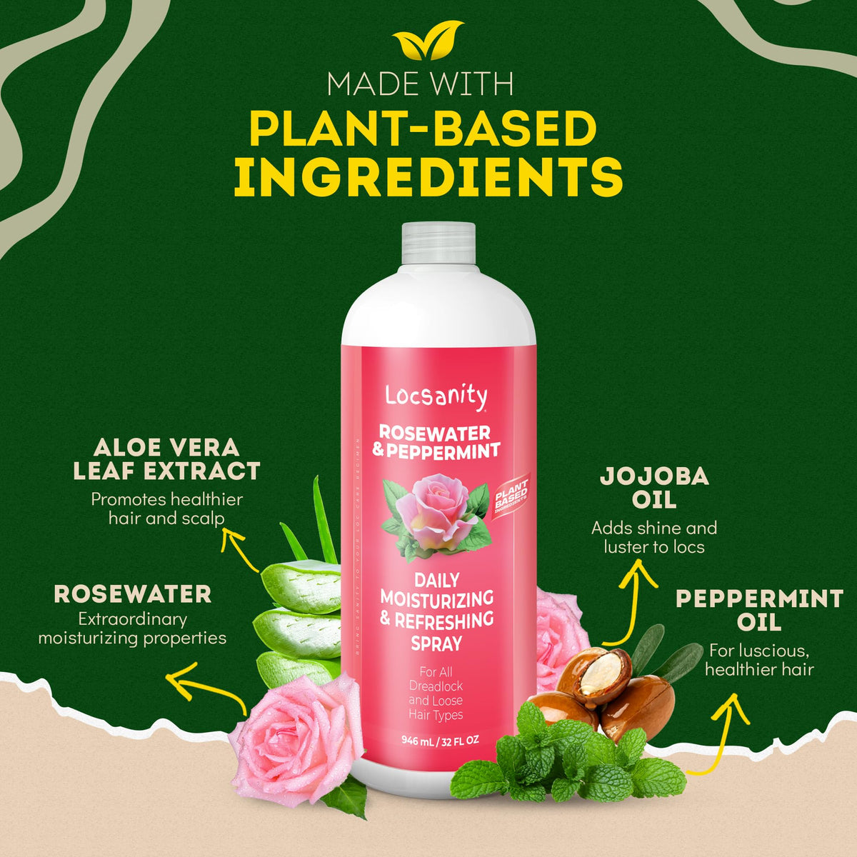 Loc Spray - Locsanity Daily Moisturizing Rosewater & Peppermint Spray for Locs, Dreadlocks - Lightweight Frizz Control Hair & Scalp Moisturizer - Natural Loc Care (8 fl oz)