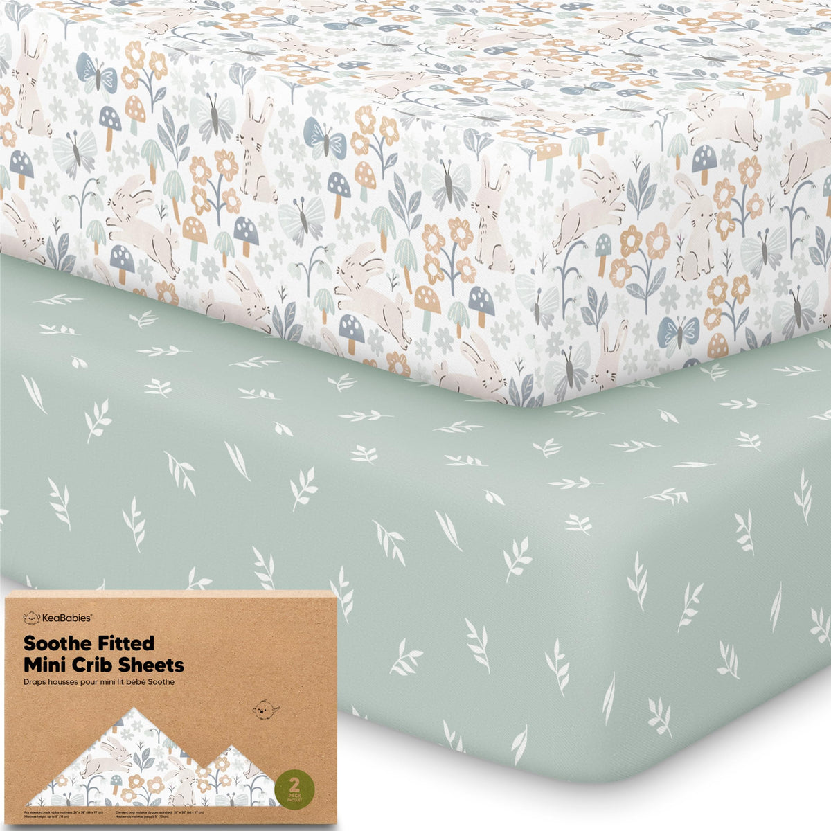 2pk Mini Crib Sheets Fitted 38x26 Pack N Play Mattress Sheet (Bumble Bear)