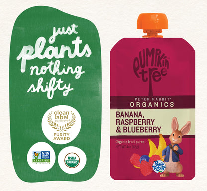 Pumpkin Tree Peter Rabbit Organics, Banana, Mango, and Kale, 4 Squeeze Pouch, Mango, Broccoli & Kale, 4.4 Ounce (Pack of 10)