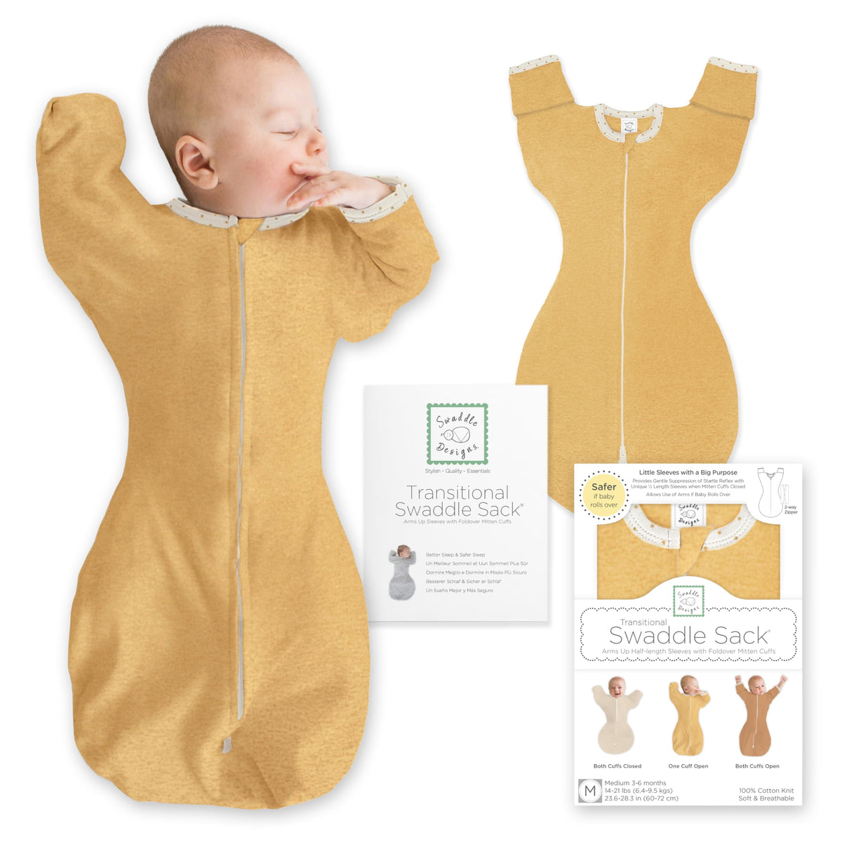 SwaddleDesigns Transitional Swaddle Sack, Cotton, Heathered Gray, 6-9mo
