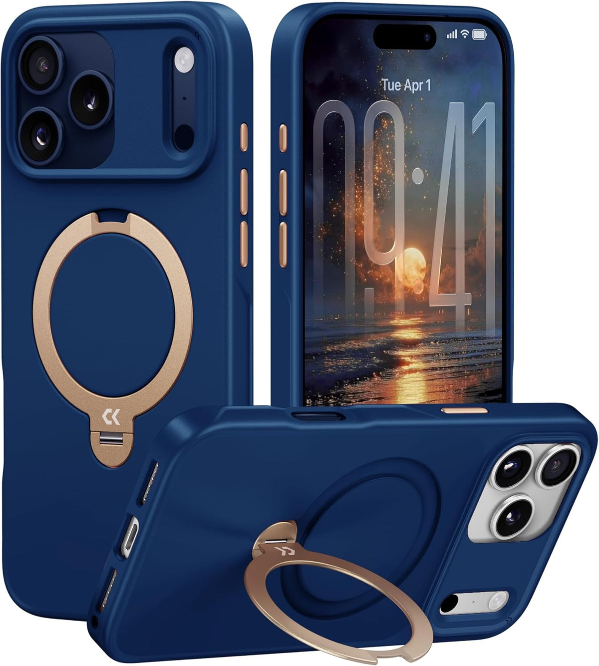 CASEKOO Marine Blue for iPhone 17 Pro Max Case with Spin Magnetic Stand