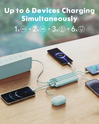 charmast Portable Charger Power Bank with Reinforced Built-in 4 Cables