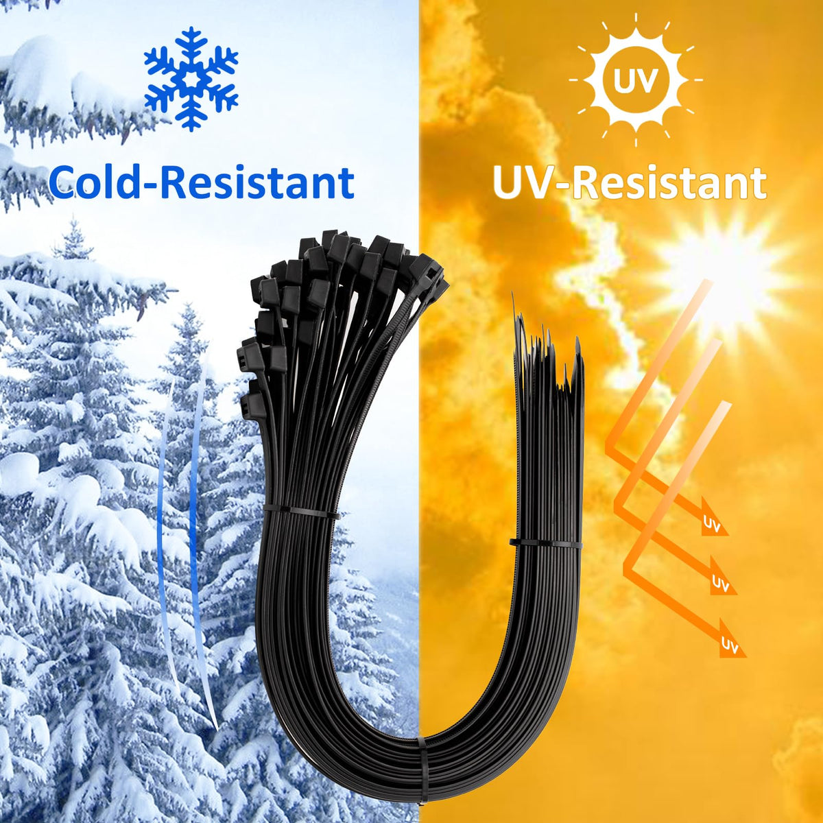 Black Zip Ties Assorted 12+8+6+4 inch, 200 Pack, Cable Ties, UV Resistant Wire Ties for Outdoor Use,Tie Straps, LOCKLOCK
