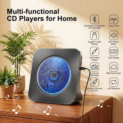 Gueray CD Player Portable Bluetooth Desktop CD Player for Home (Black)