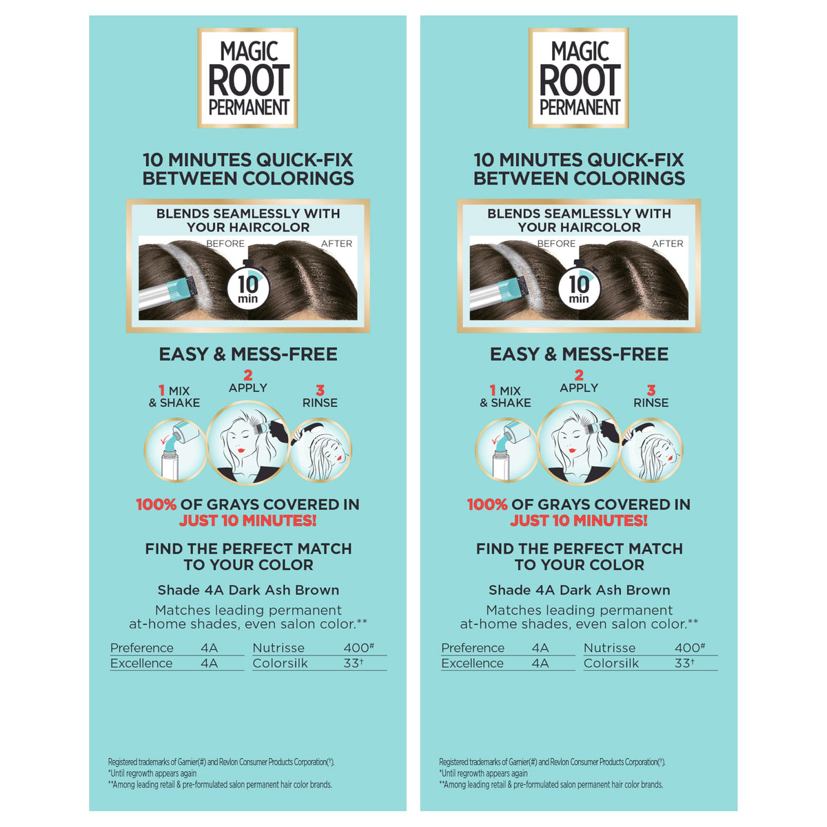 L'Oreal Paris Magic Root Permanent Hair Color Kit, 100% Gray Hair Coverage In Just 10 Minutes, Precision Brush Applicator for Seamless Application, 4 Dark Brown (1 Count)