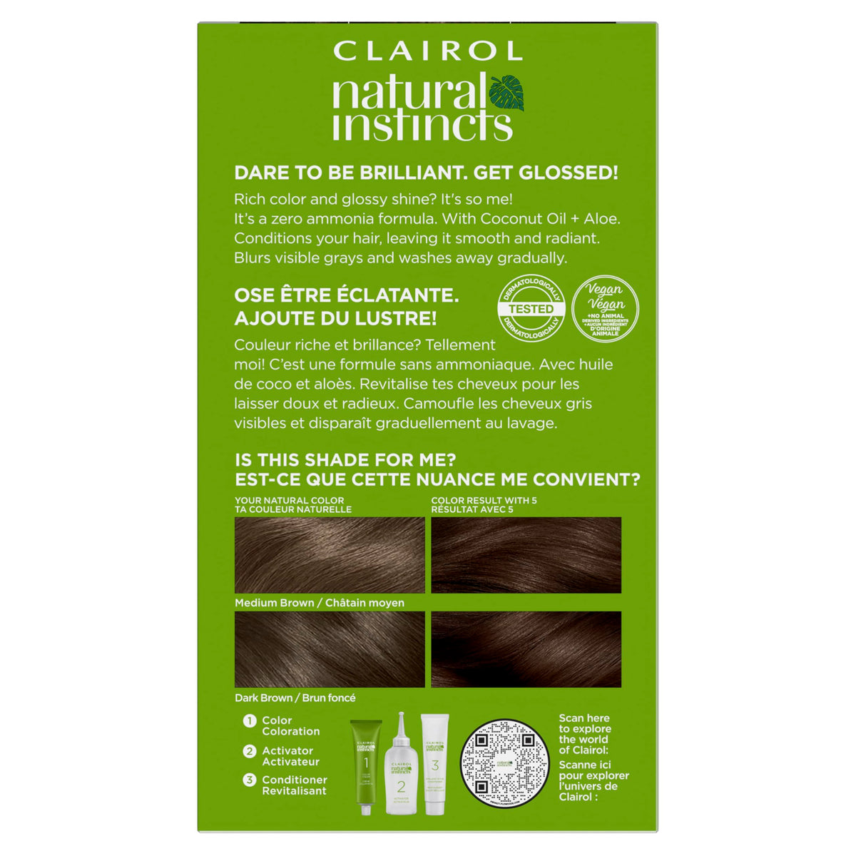Clairol Natural Instincts Demi-Permanent Hair Dye, 4 Dark Brown | 1 Pack