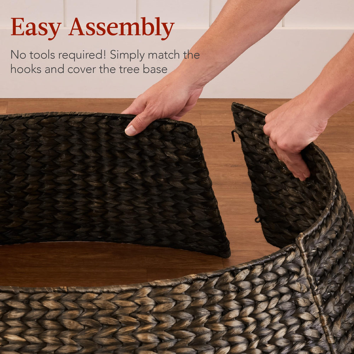 Best Choice Products 36in Christmas Tree Collar, Woven Hyacinth 3-Piece Holiday Rattan Tree Skirt Accessory for Home w/Cord Cut-Out - Chestnut