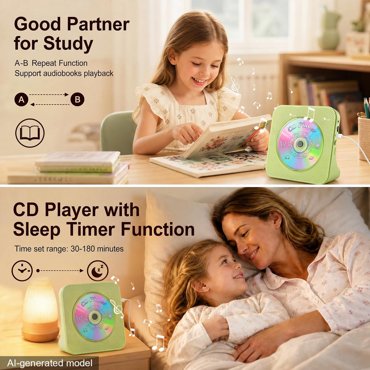 Gueray CD Player Portable Bluetooth Desktop CD Player for Home (Black)