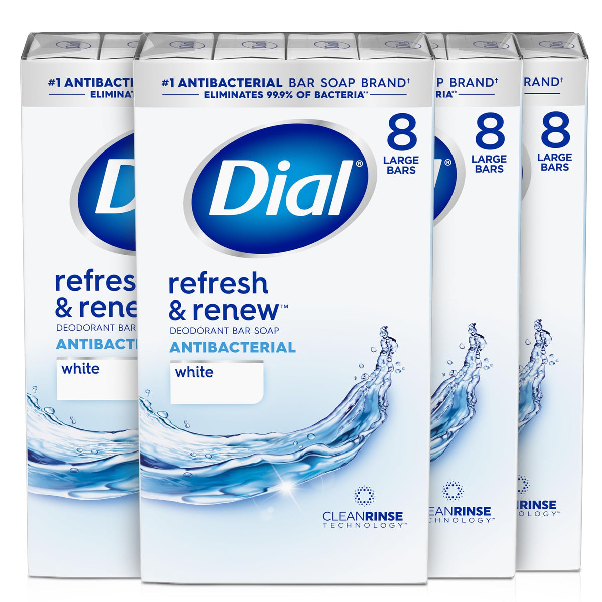 Dial Antibacterial Bar Soap, Calm & Soothe Lavender & Jasmine Deodorant Bar, 4oz (8 Bars) (Pack of 4)