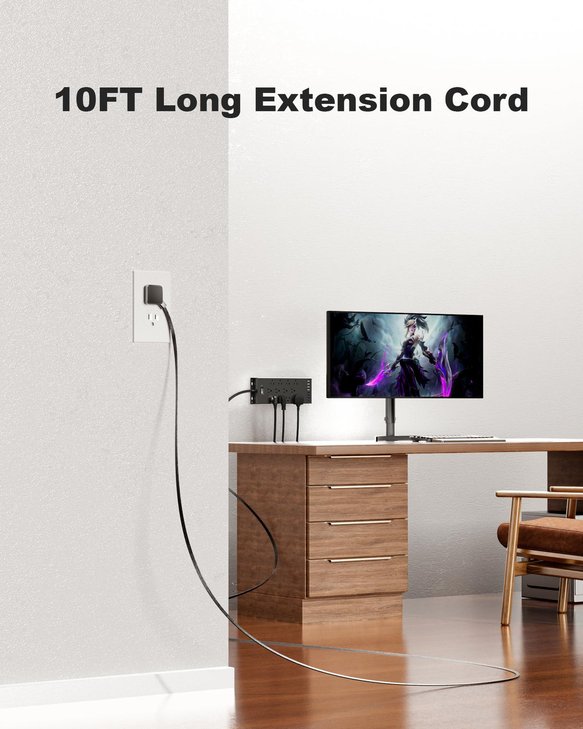 Surge Protector Power Strip 4800J, LeZone 10Ft Long Extension Cord Flat Plug, 20 Outlets 4 USB-A 4 USB-C Ports, Wall Mountable, Home Office Dorm Essentials, Black