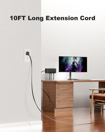 Surge Protector Power Strip 4800J, LeZone 10Ft Long Extension Cord Flat Plug, 20 Outlets 4 USB-A 4 USB-C Ports, Wall Mountable, Home Office Dorm Essentials, Black