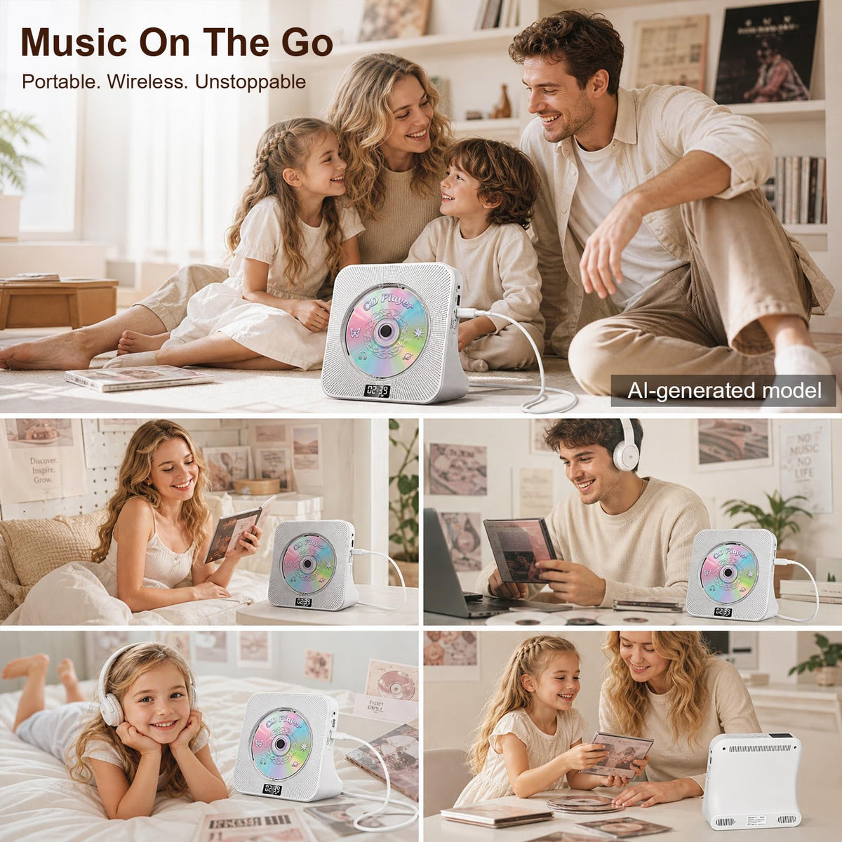 Gueray CD Player Portable Bluetooth Desktop CD Player for Home (Black)