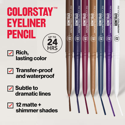 Revlon ColorStay Pencil Waterproof Eyeliner, 202 Black Brown, 0.01 oz