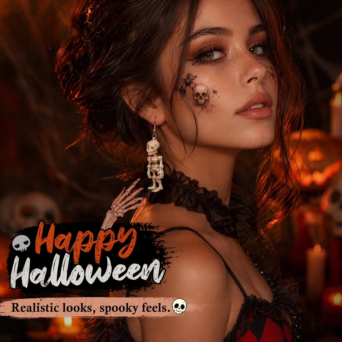 Halloween 3D Skeleton Skull Earrings BOO Ghost Earrings for Women