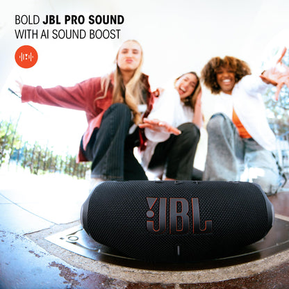 JBL Charge 6 Portable Waterproof Speaker with Powerbank and Strap - Black (Renewed)