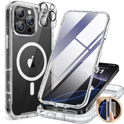 Miracase for iPhone 17e Case & iPhone 16e Case, Full-Body Phone with Built-in Glass Screen Protector, [Magnetic with MagSafe] Military Drop Proof 17 E/ 16 E Cover Bumper 6.1 inch, Black