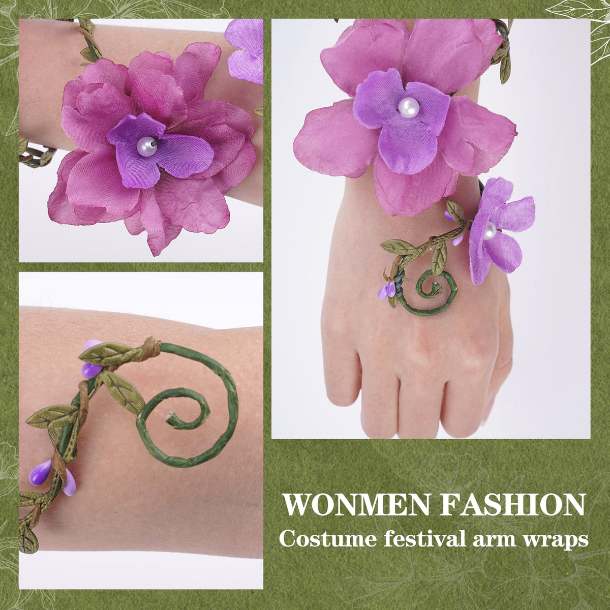 FRESHME Renaissance Fairy Floral Arm Wrap - 1 PC Elf Bracelet Forest Mother Nature Costume Renfaire Cosplay Fairy Accessories