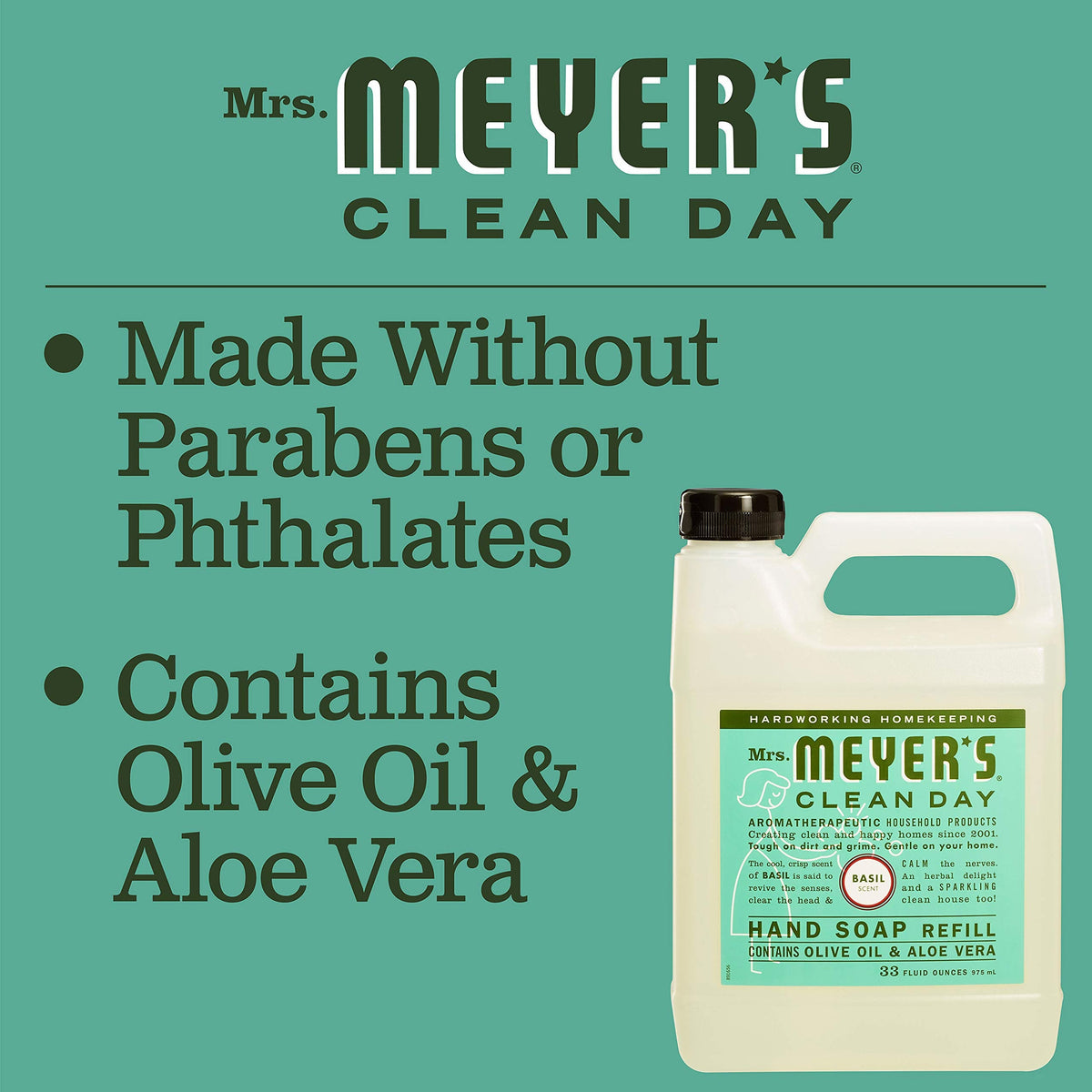 MRS. MEYER'S CLEAN DAY Hand Soap Refill, Lemon Verbena Scent, 33 Fl Oz Bottle