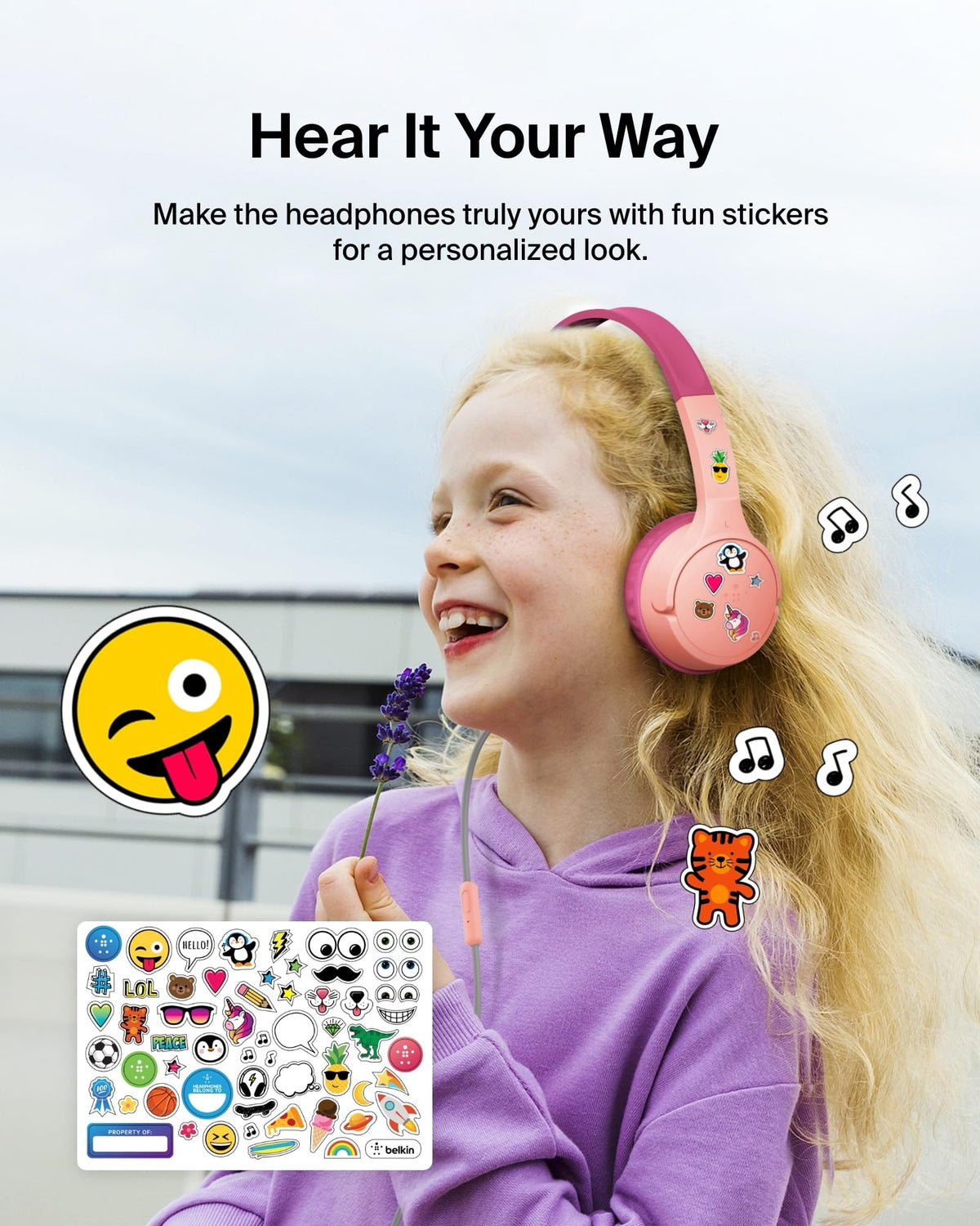 Belkin SoundForm Mini Kids Headphones, Wireless&Wired, 30H Playime, School