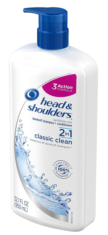 Head and Shoulders Classic Clean Anti-Dandruff 2 in 1 Paraben Free Shampoo and Conditioner, 32.1 fl oz