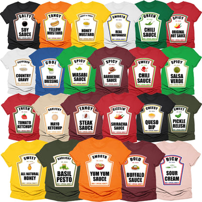 Halloween Family Shirt Matching Condiments Costume Tshirt Tomato Ketchup Yellow Mustard Hot Spicy Sauce Halloween Group Shirt