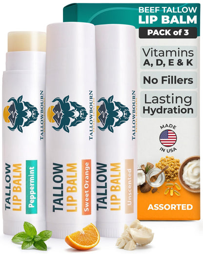 Moisturizing Grass-Fed Beef Tallow Lip Balm 3pk – Sweet Orange