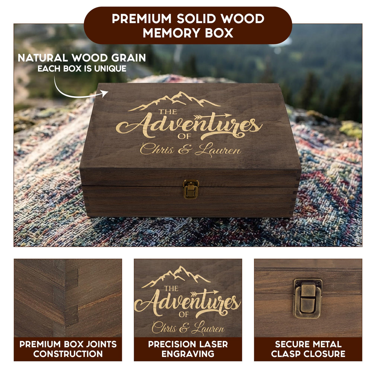 Personalized Wooden Keepsake Box, Custom Engraved Memory Box with Lid