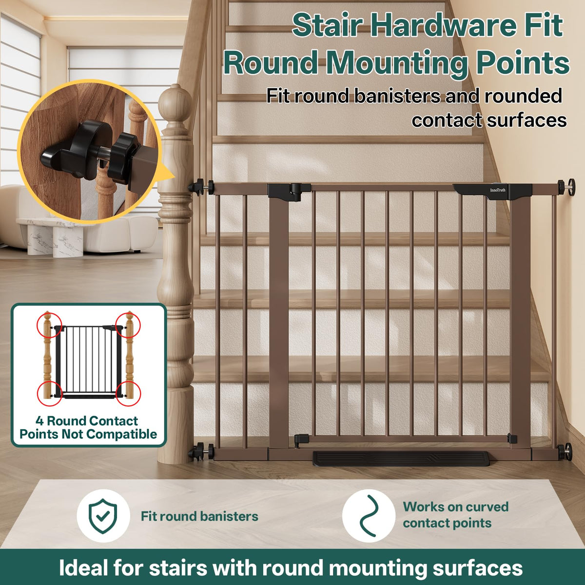 InnoTruth 27-36.6 in Wide Baby Gate for Stairs and Doorways, Black