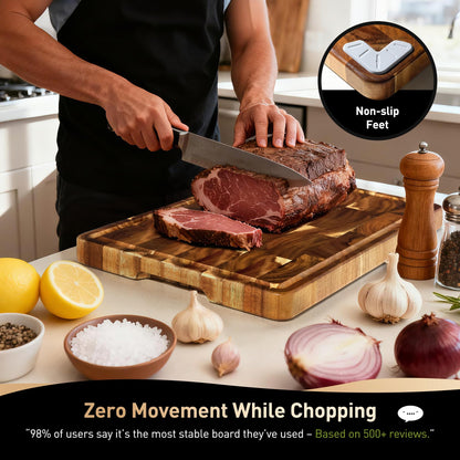 End Grain Cutting Board for Kitchen with Non-slip Feet, Acacia Wood