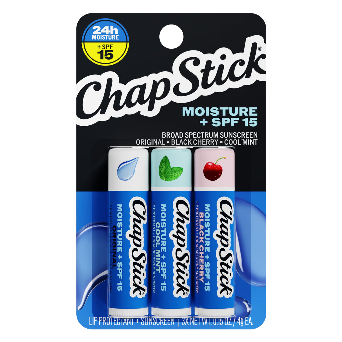 ChapStick Moisturizer Original Lip Balm Tubes, SPF 15 and Skin Protectant - 0.15 Oz (Pack of 3)