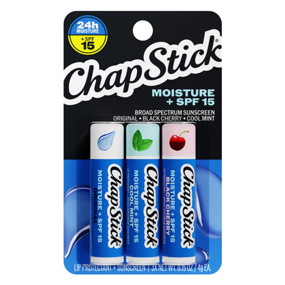ChapStick Moisturizer Original Lip Balm Tubes, SPF 15 and Skin Protectant - 0.15 Oz (Pack of 3)