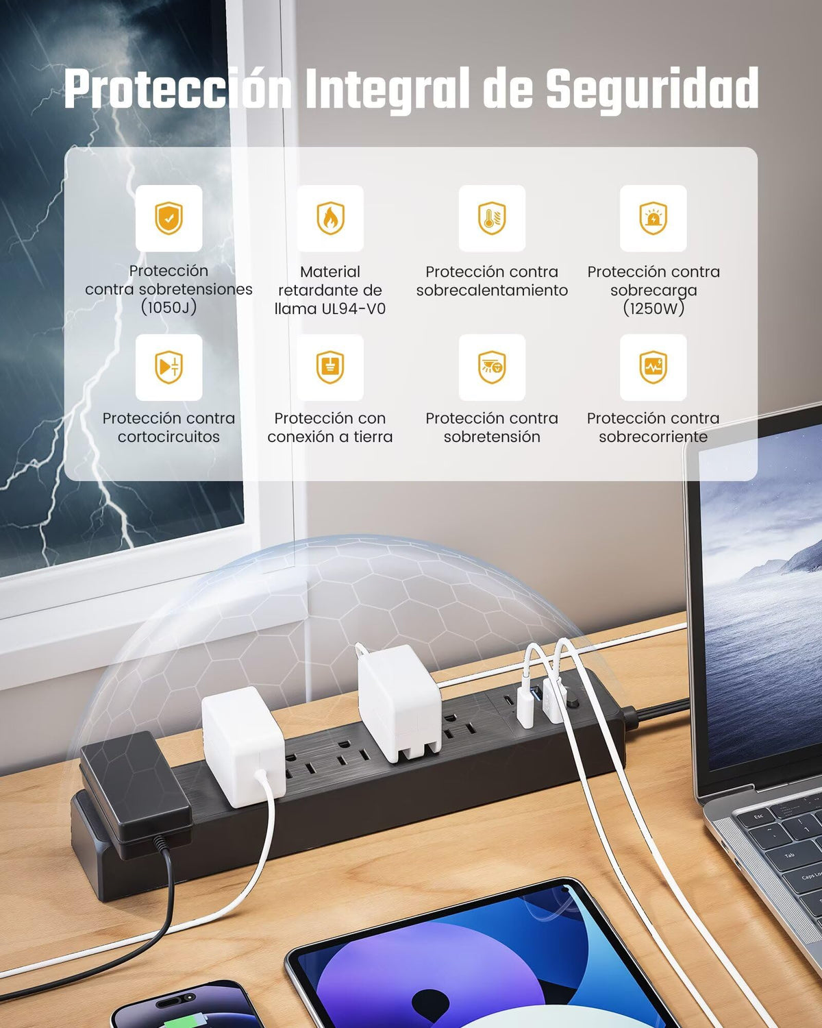 SUPERDANNY 6Ft Thin Extension Cord, Flat Plug Surge Protector Power Strip