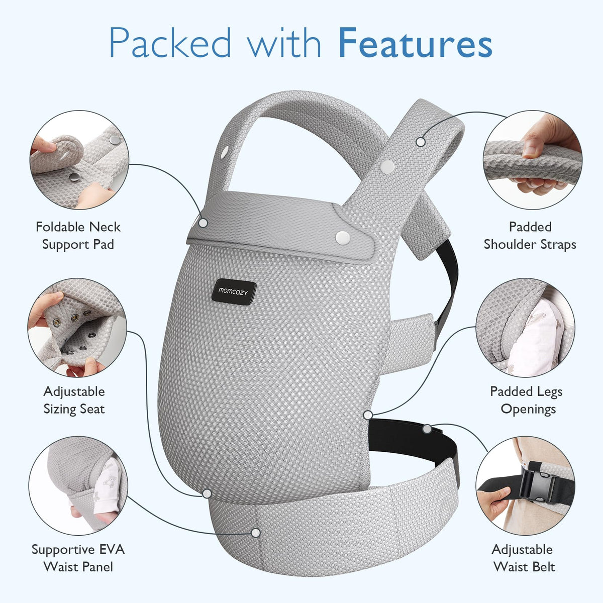 Momcozy PureHug Baby Carrier - Ergonomic, Cozy and Lightweight for 7-45 lbs