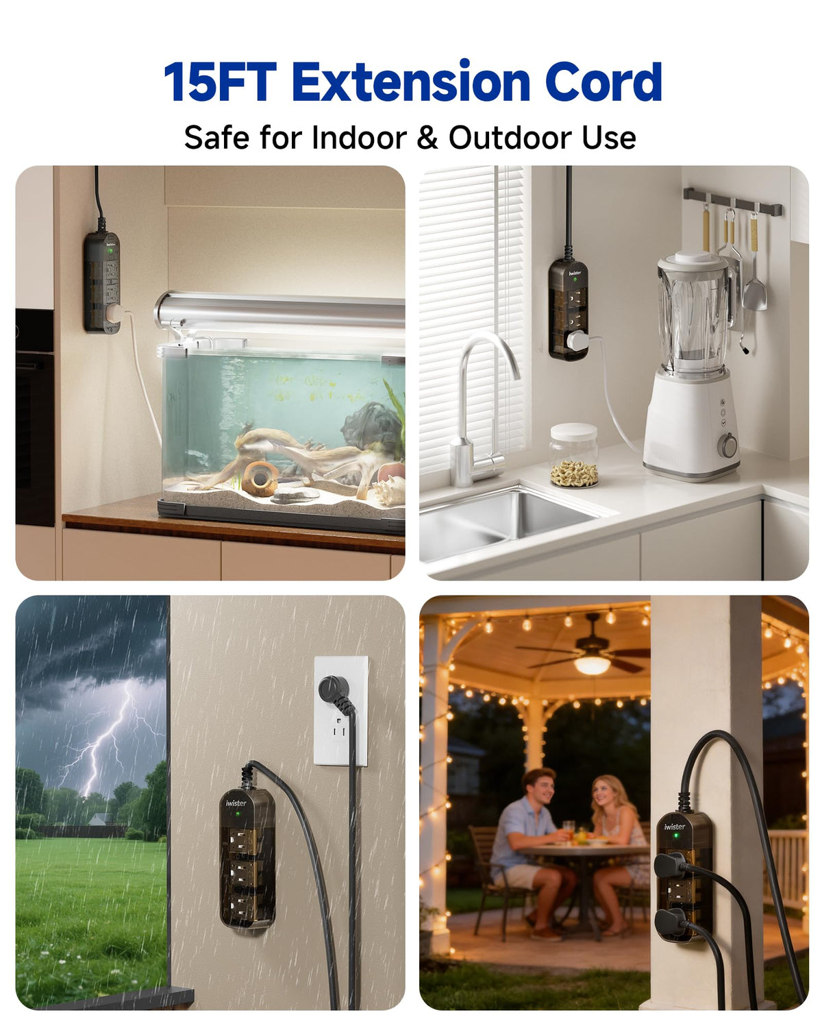 Outdoor Power Strip Weatherproof, 3 AC Outlets, 25FT Extension Cord