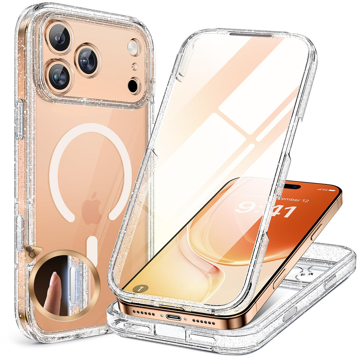 Miracase for iPhone 17e Case & iPhone 16e Case, Full-Body Phone with Built-in Glass Screen Protector, [Magnetic with MagSafe] Military Drop Proof 17 E/ 16 E Cover Bumper 6.1 inch, Black