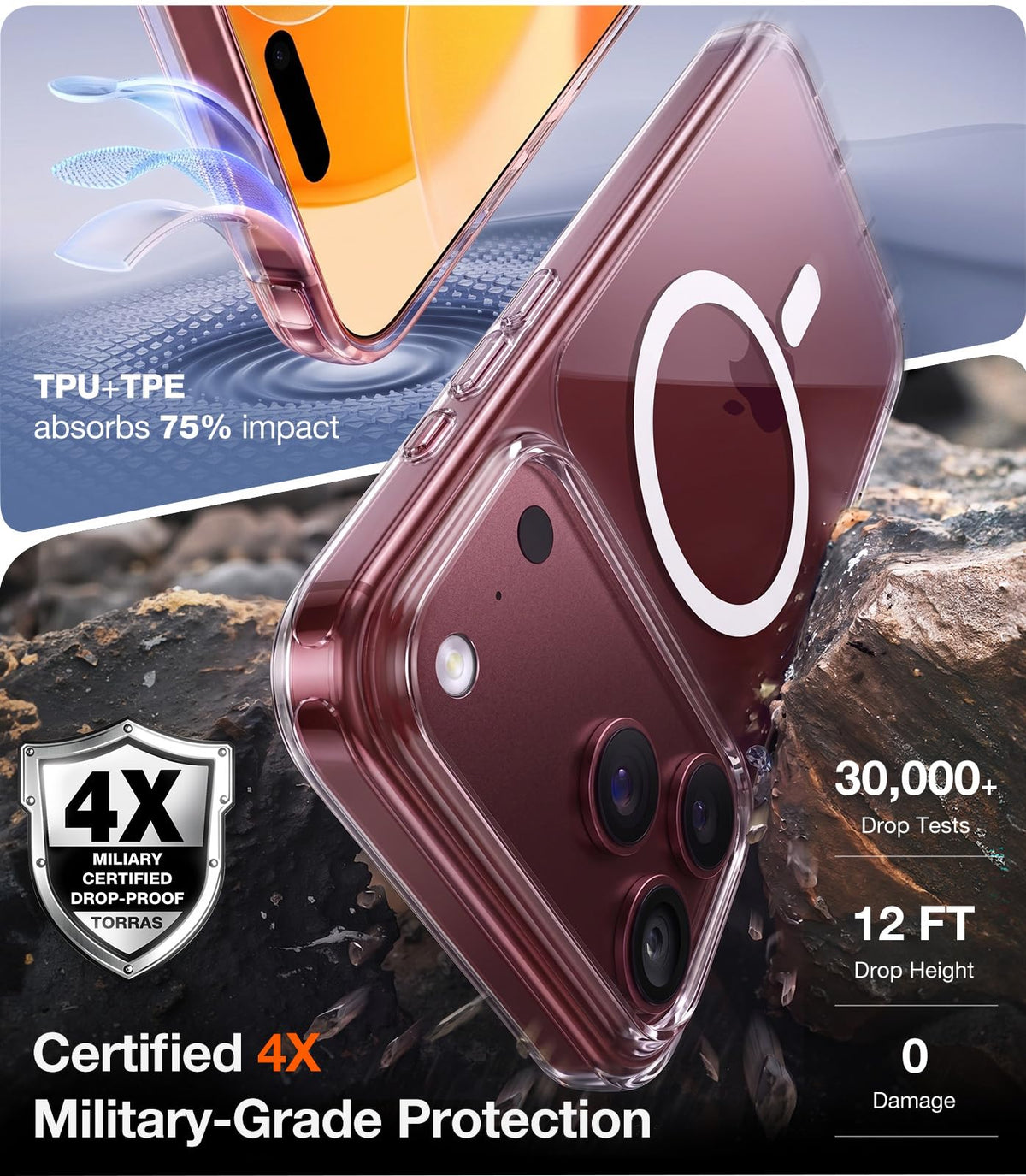 TORRAS Stronger Magnetic & Shockproof for iPhone 18 Pro Max Case Burgundy