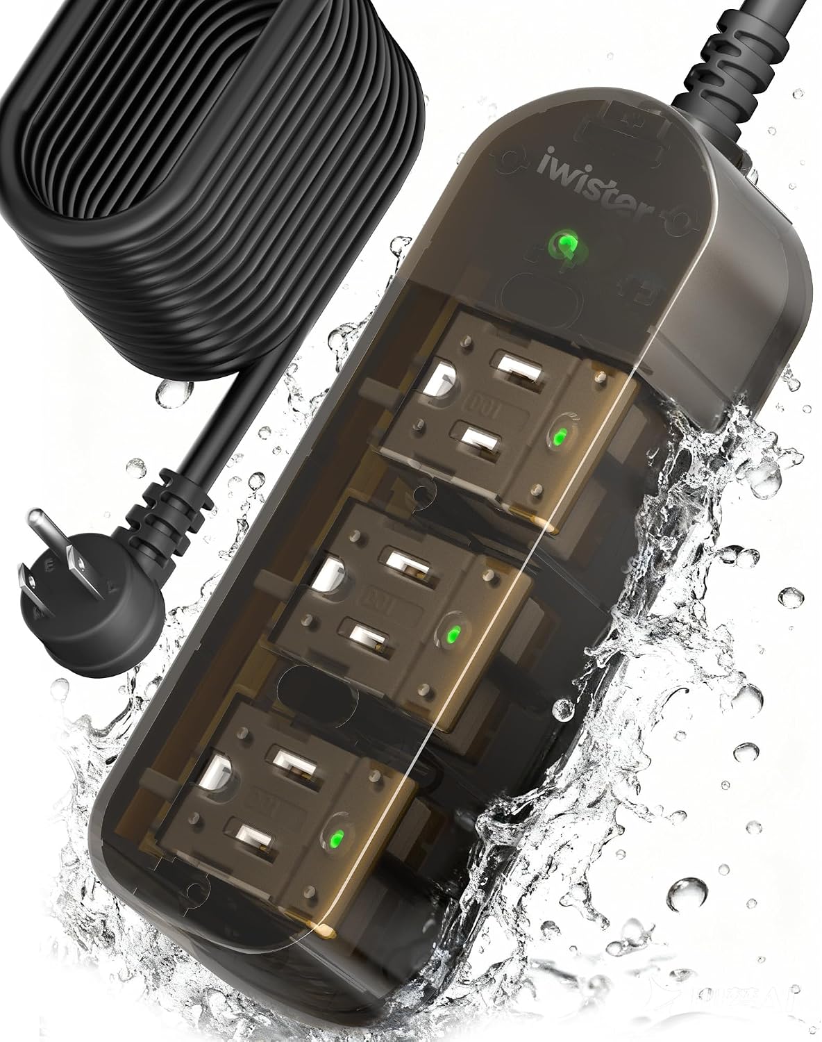 Outdoor Power Strip Weatherproof, 3 AC Outlets, 25FT Extension Cord