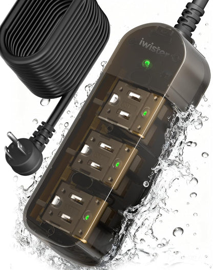 Outdoor Power Strip Weatherproof, 3 AC Outlets, 25FT Extension Cord